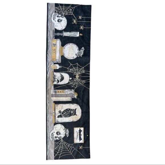 Cynthia Rowley Halloween Black White Table Runner Embroidered 46" Owl Skull - Picture 1 of 11